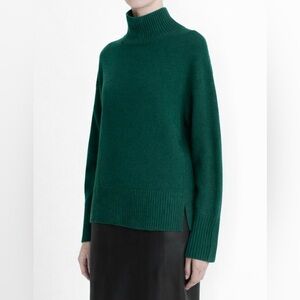 Vince Cashmere Donegal Side Slit Pullover Turtleneck Sweater Hunter Green Sz XL